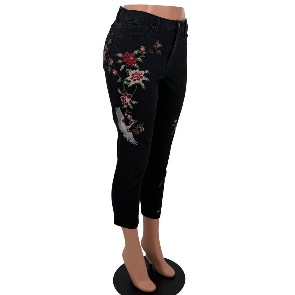 VTG Nanette Lepore Black Floral Embroidered Cropped Jeans | Mob Wife Coquette 8 - Picture 11 of 16